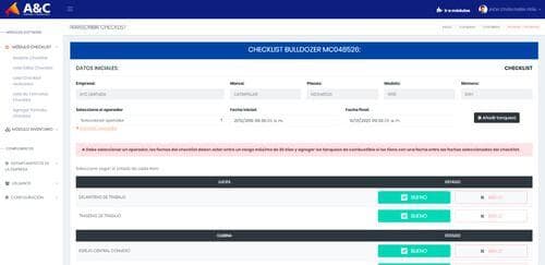 Software checklist o inspección preoperacional de maquinaria y equipos